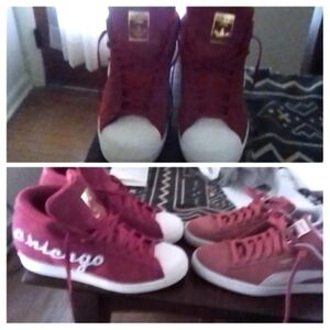 Gym shoes designer by state and the orange pair puma